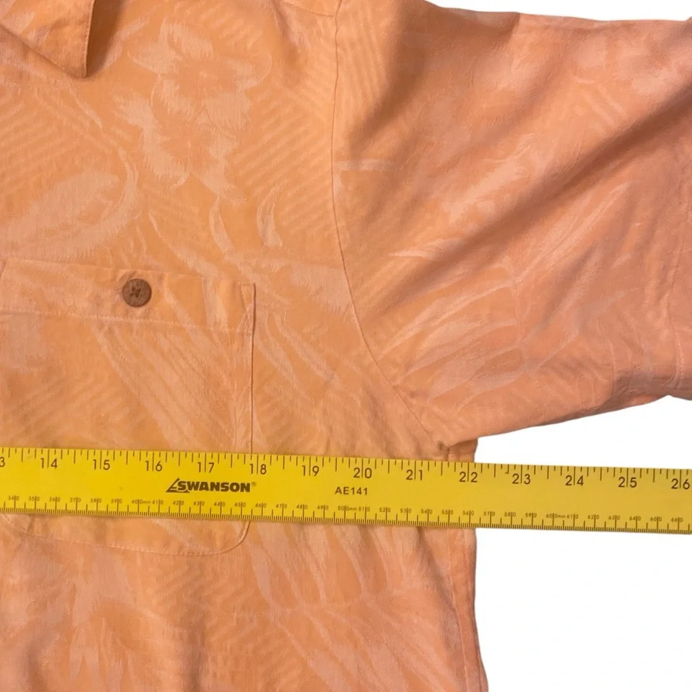 Banana Cabana Men’s 100% Silk Hawaiian Shirt M Peach Tropical Jacquard- Y2K VNTG